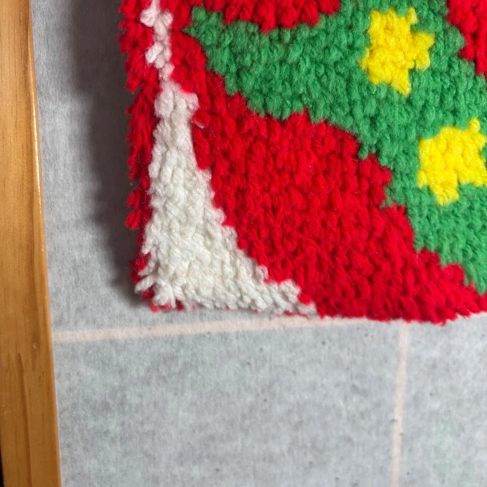 Vintage Latch Hook Wall Hanging‎ Apple Worm Green Red Yellow Kids Decor Pillow